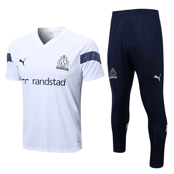 Trainingshirt Marseille Komplett Set 2022-23 Weiß Blau